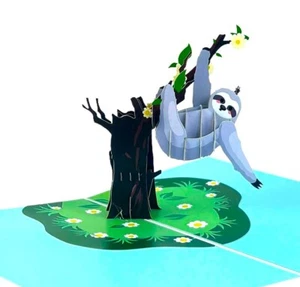 BC Worldwide Ltd Handmade 3D Pop Up Sloth Birthday New Pet Housewarming Holiday - Picture 1 of 9