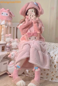 Kawaii My Melody Dress Pajamas Bathrobe Girl Cosplay Winter Long Plush Nightgown - Picture 1 of 8