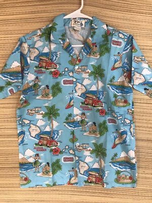 Youth Sz XL Boys KY's Fashion Hawaiian Aloha Shirt Woody Car Planes Hula Surfer - Image 1 of 4