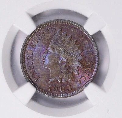 1903 Indian Head Cent NGC MS65+ BN Blue & Purple Toning - Image 1 of 3