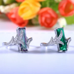 Wunderschöner 925 Silber gefüllter Ring Damen mehrfarbig Zirkon Hochzeit Schmuck Gr. 6-10 - Bild 1 von 8