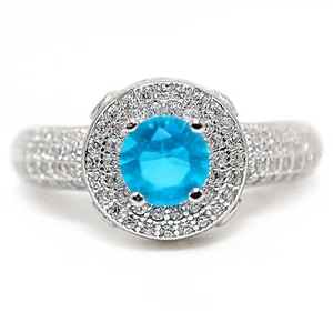 2 Karat Blautopas & Weißtopas 925 Massiv Sterlingsilber Ring Schmuck Größe 8 - Bild 1 von 3