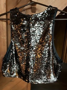 H&M Sequin Silver Crop Top Size XL Lined Glitter Top Holiday - Picture 1 of 5