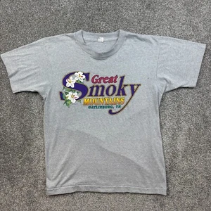 Vintage 80s Great Smoky Mountains Shirt Mens Large Gray Outdoors Hiking Flowers - Picture 1 of 5