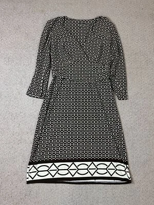 Muse shift Women's Sz 6 Long Slv V-Neck Stretchy Brown Patterned Dress - Image 1 of 4