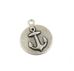 Ciondolo Rotondo con Ancora Marinaio per Collana Acciaio Colore Argento Vintage - Foto 1 di 4