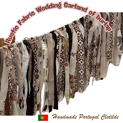Guirnalda de boda de tela rústica de arpillera, Shabby Boho Chic, marrón, personalizada Foto 1 de 3