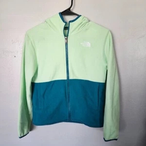 The North Face Kids Teen Unisex Medium 10 Two-Tone Fleece Jacket Neon Green Blue - Picture 1 of 9