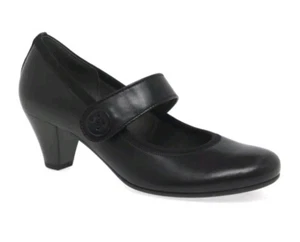 Gabor Black Leather Stylish Mary Jane Heeled Court Shoes Size UK 7 D Hook & Loop - Picture 1 of 14