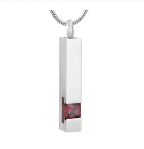 Jewelry Necklace Pendant Cremation Urn Ashes Cube Crystal Red Birthstone - Picture 1 of 6