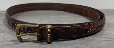 Cinturón de cuero genuino Columbia Sportswear 42 incrustaciones de tela 11CO0247 azteca de colección Foto 1 de 4