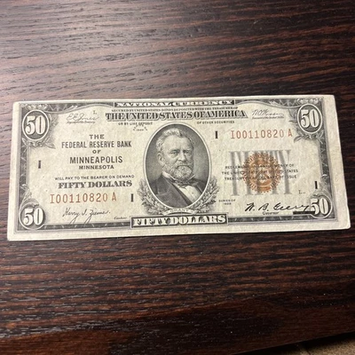 1929 $50 Federal Reserve Bank Note Minneapolis Minnesota - Image 1 of 4