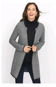 Talbots Cardigan Sweater Textured Open Front Marled Long Sleeve Black Gray XS  - Picture 1 of 15