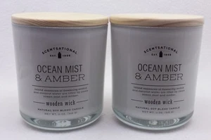 2x 11 Unzen Scentsational OCEAN MIST & AMBER 1-Holzdocht Medium Kerze Soja Mischung - Bild 1 von 3