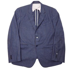 Vintage 70s Haspel Wool Blazer Mens 44R Windowpane Plaid Flannel Feel USA Made - Picture 1 of 9