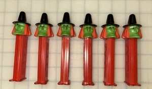Vintage PEZ Witch Dispensers Lot 6 Green Face Red Stem 1971 Slovenia - Picture 1 of 5