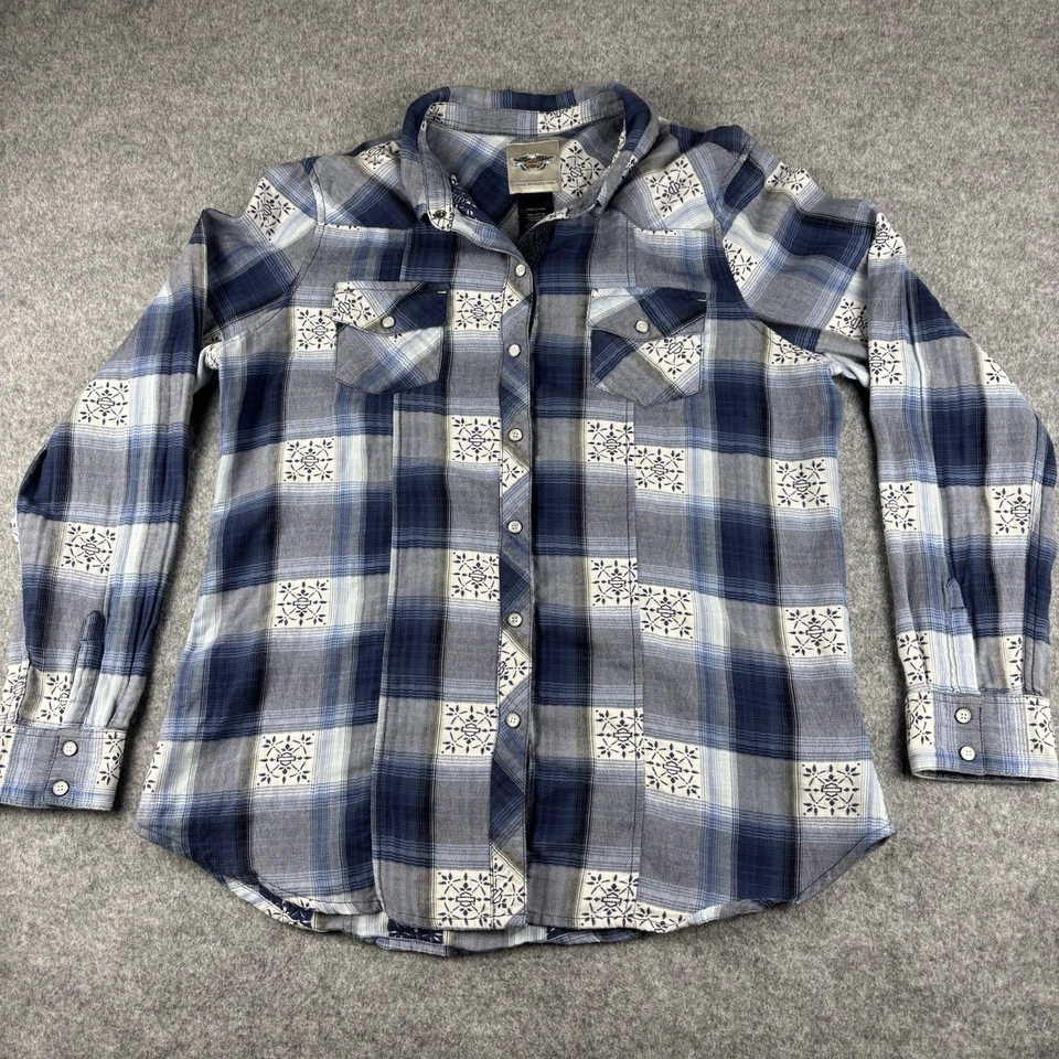 Harley-Davidson Shirt Womens Jacquard Plaid XL Long Sleeve Genuine Motor Clothes - Image 1 of 4