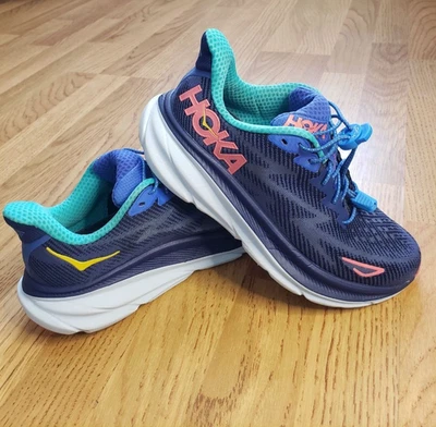 Zapatos para correr Hoka Clifton 9 para mujer 6B azules acolchados ligeros excelentes Foto 1 de 4