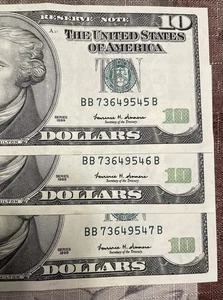 3 Fancy Serial Number - Sequential $10 Bills - 1999 - Picture 1 of 3