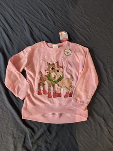 Nueva Sudadera Med Rudolph Roja Nariz Reno Rosa Niñas Navidad Iluminada. - Imagen 1 de 5