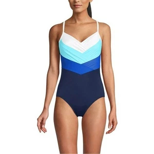 Lands end slendersuit pleated low leg one piece swimsuit 18 - Picture 1 of 4