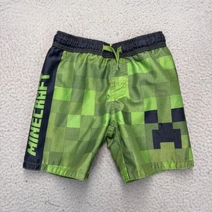 Minecraft Creeper Swim Trunks Boys XS Green Geometric Mesh Lining Shorts Beach - Picture 1 of 14