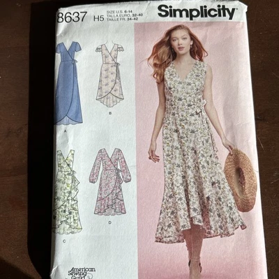Simplicity Pattern 8637 Misses Wrap Dress Sleeve & Length Variations Sz 6-14 - Image 1 of 3