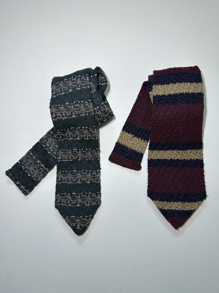 2 Corbatas de punto Gallo para hombre mezcla de algodón borgoña y verde con rayas EE. UU. Foto 1 de 4