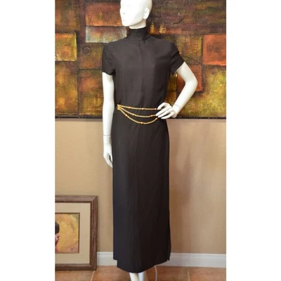 EMPORIO ARMANI Designer Brown Mock Neck Long Maxi Dress Size 44/8 - Image 1 of 4