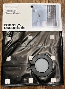 Room Essentials Hookless Easy Install Shower Curtain Stamped White Squares - Picture 1 of 6