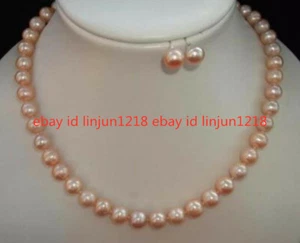 Beautiful 8-9mm Pink Sea South Pearl Beads Necklace Earrings Set 18'' - Picture 1 of 12