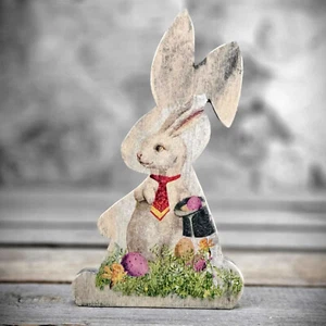 Holz-Standdeko Osterhase 20,5x11,5x1,2 cm Vintage Deko Standholzhase Handarbeit - Bild 1 von 1