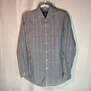 KENNETH COLE blue gingham slim fit non iron button up shirt 15 1/2 32/33 - Imagen 1 de 8