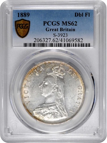 Great Britain 4 shillings (2 florins) 1889, PCGS MS62, "Victoria (1838 - 1901)" Cover