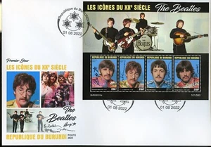 BURUNDI 2022 ICONS OF THE 20th CENTURY THE BEATLES SHEET FDC - Picture 1 of 1