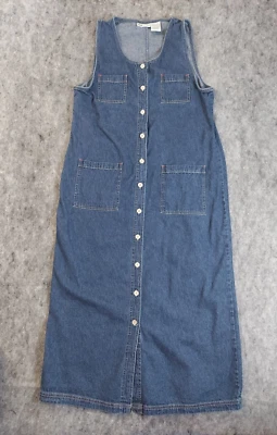 Vestido Jersey De Colección Gloria Desteñido Mujer 12/14 Azul Botón Delantero Largo Modestia Foto 1 de 4