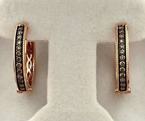 LEVIAN CHOCOLATE DIAMOND HOOP EARRINGS 14K ROSE GOLD $1299 NEW WITHOUT BOX