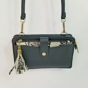 Black Croco Crossbody Wallet Handbag Travel Purse Tassel Faux Leather - Picture 1 of 12