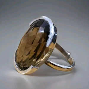 Vintage Large Smokey Quartz Stone Sterling Silver Ring Stunning Find Rare Size - Picture 1 of 12