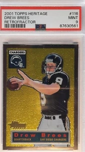 Drew Brees 267/556 PSA 9 2001 Topps Heritage Retrofractor #116 RC  - Picture 1 of 2