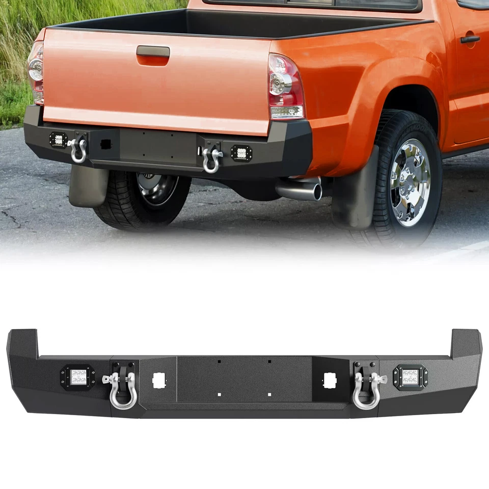 Parachoques trasero para Toyota Tacoma 2005-2015 con placa de licencia y luces LED (acero) Foto 1 de 4