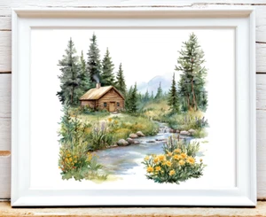 Mountain Wall Art Print, Forest Cabin Wall Art Decor, Woodland Home Decor #541 - Picture 1 of 2