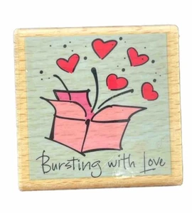 Sello de goma de madera sorpresa de San Valentín caja abierta corazones estallando con corazones de amor - Imagen 1 de 4
