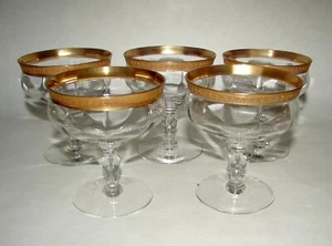 5 Tiffin-Franciscan Gothic Optic Glass Gold Encrusted Champagne Sherbet 14199 - Picture 1 of 6