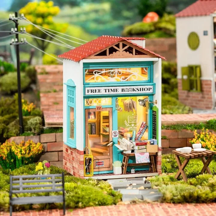 Hot Selling DIY Puzzle Free Time Bookshop Rolife DIY Glass Miniature doll house - Image 1 of 1