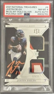 2021 Justin Fields National Treasures RC Dual Materials Silver Auto /25 PSA 8 - Picture 1 of 2