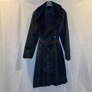 DONNA KARAN Nylon Trench Coat w/removable Fur Belted Women’s Sz 10 Weatherproof - Picture 1 of 23