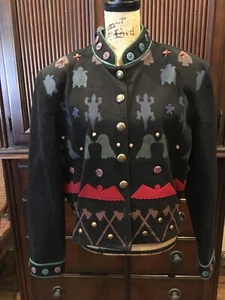 Double D Ranch Black Denim Appliqued Brass Studded Jacket Size L - Picture 1 of 11