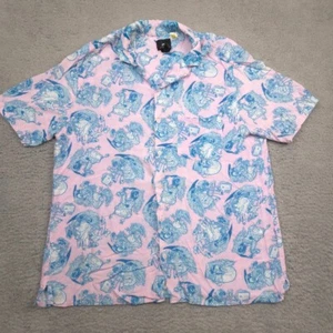 H&M SpongeBob Hawaiian Aloha Shirt Mens Large Pink Blue Cartoon Short Sleeve - Picture 1 of 9