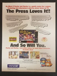 Pocky & Rocky Super Nintendo Print Ad Original Art 8.25x10.75 - Picture 1 of 1